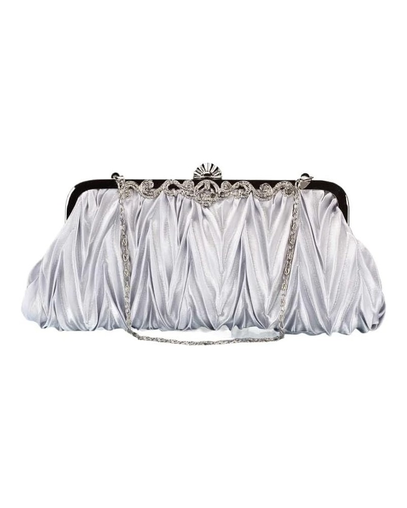 Women's Pleated Dress Bag for Dinner Party and Bridal Events (Color : White) Silver $30.79 Shoulder Bags