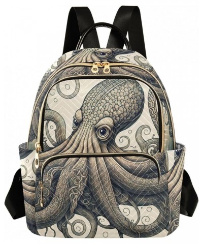 Small Fashion Backpack for Women Vintage Octopus Print Ladies Travel Daypack Aesthetic Shoulder Bag 10.2×5.1×12.5 IN $12.80 B...