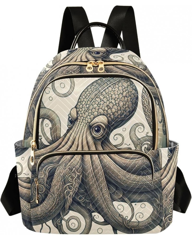 Small Fashion Backpack for Women Vintage Octopus Print Ladies Travel Daypack Aesthetic Shoulder Bag 10.2×5.1×12.5 IN $12.80 B...