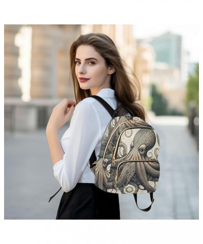 Small Fashion Backpack for Women Vintage Octopus Print Ladies Travel Daypack Aesthetic Shoulder Bag 10.2×5.1×12.5 IN $12.80 B...