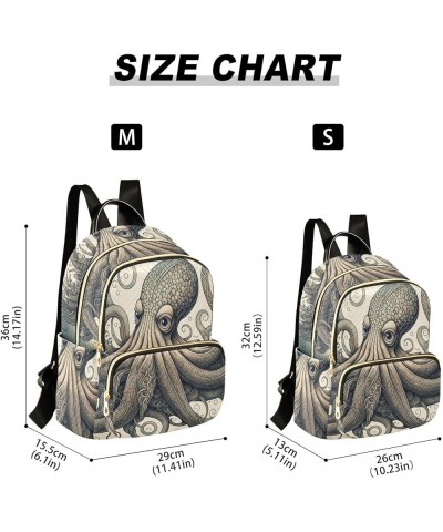 Small Fashion Backpack for Women Vintage Octopus Print Ladies Travel Daypack Aesthetic Shoulder Bag 10.2×5.1×12.5 IN $12.80 B...