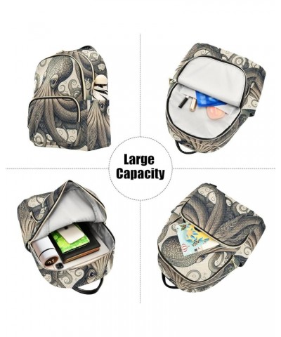 Small Fashion Backpack for Women Vintage Octopus Print Ladies Travel Daypack Aesthetic Shoulder Bag 10.2×5.1×12.5 IN $12.80 B...