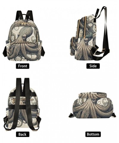 Small Fashion Backpack for Women Vintage Octopus Print Ladies Travel Daypack Aesthetic Shoulder Bag 10.2×5.1×12.5 IN $12.80 B...