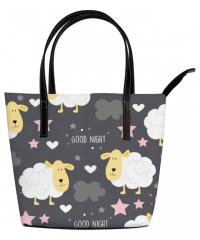 Black Black and White Cute Cartoon Kawaii Animals Sheep Tote Bag for Women Leather Handbags Women's Crossbody Handbags Work T...