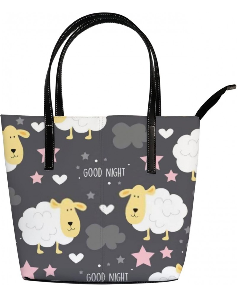 Black Black and White Cute Cartoon Kawaii Animals Sheep Tote Bag for Women Leather Handbags Women's Crossbody Handbags Work T...