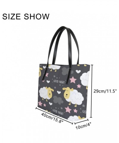 Black Black and White Cute Cartoon Kawaii Animals Sheep Tote Bag for Women Leather Handbags Women's Crossbody Handbags Work T...