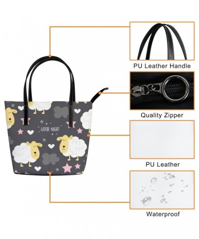 Black Black and White Cute Cartoon Kawaii Animals Sheep Tote Bag for Women Leather Handbags Women's Crossbody Handbags Work T...