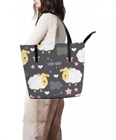 Black Black and White Cute Cartoon Kawaii Animals Sheep Tote Bag for Women Leather Handbags Women's Crossbody Handbags Work T...