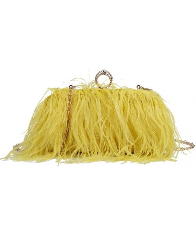 Women Ostrich Feather Purse Tote Bag Crossbody Shoulder Fluffy Purse Party Bag Evening Handbag for Wedding Anniversary Yellow...