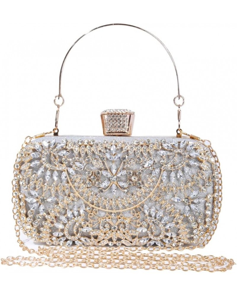 Women's Rhinestone Decorated Evening Bag, Tote Shoulder Crossbody Handbag with Chain Silver $12.60 Evening Bags