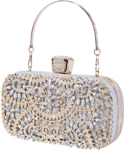 Women's Rhinestone Decorated Evening Bag, Tote Shoulder Crossbody Handbag with Chain Silver $12.60 Evening Bags