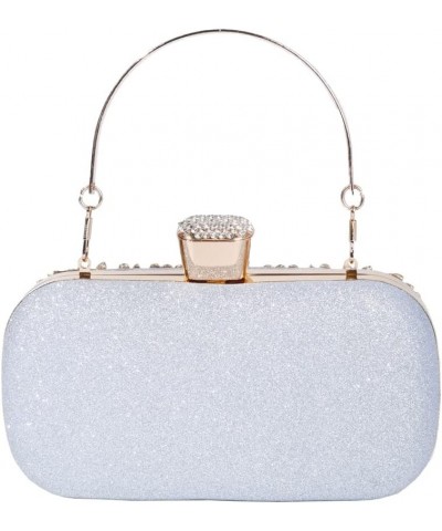 Women's Rhinestone Decorated Evening Bag, Tote Shoulder Crossbody Handbag with Chain Silver $12.60 Evening Bags