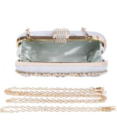 Women's Rhinestone Decorated Evening Bag, Tote Shoulder Crossbody Handbag with Chain Silver $12.60 Evening Bags