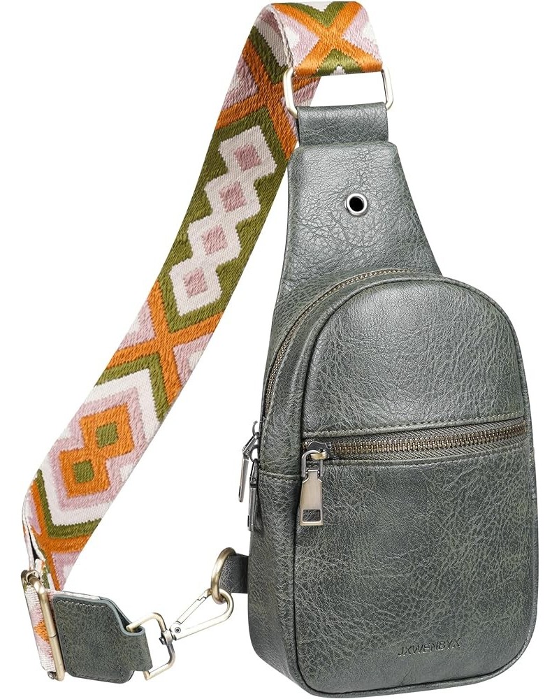 Sling Bag for Women PU Leather Sling Bag Small Crossbody Sling Backpack Fashion Chest Bag for Traveling Hiking 1-green $9.68 ...