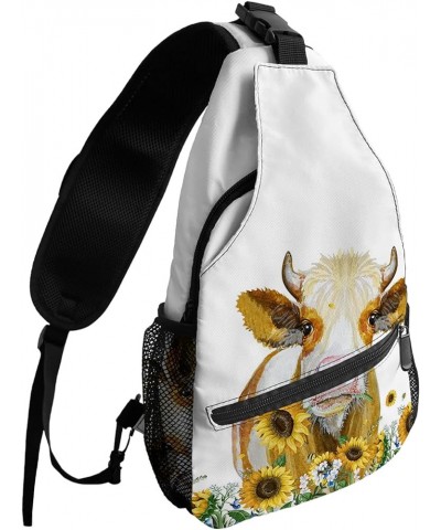 Sling Bag,Farm Cow on Car with Black Buffalo Check Plaid Family Retro Newspaper Sunflowergso5910 $14.85 Crossbody Bags