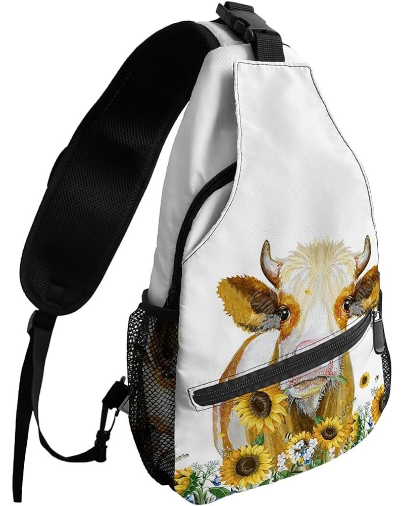 Sling Bag,Farm Cow on Car with Black Buffalo Check Plaid Family Retro Newspaper Sunflowergso5910 $14.85 Crossbody Bags