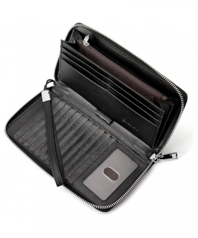 Leather Wallets for Women RFID Blocking Zip Around Credit Card Holder Phone Wristlet Clutch 3-pebbled-black $23.77 Wallets