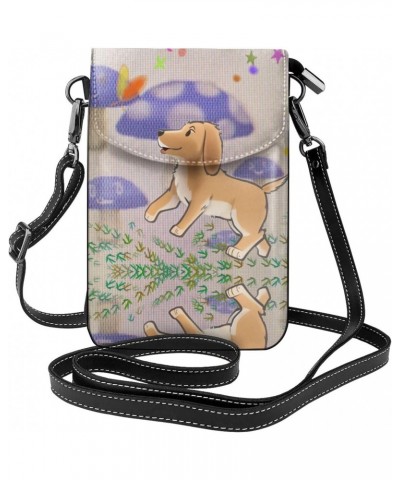 Cartoon Mushroom With Dog Exquisite Design Printed Leather Crossbody Phone Bag - Portable Fashion Practical Phone Protection ...