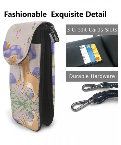 Cartoon Mushroom With Dog Exquisite Design Printed Leather Crossbody Phone Bag - Portable Fashion Practical Phone Protection ...