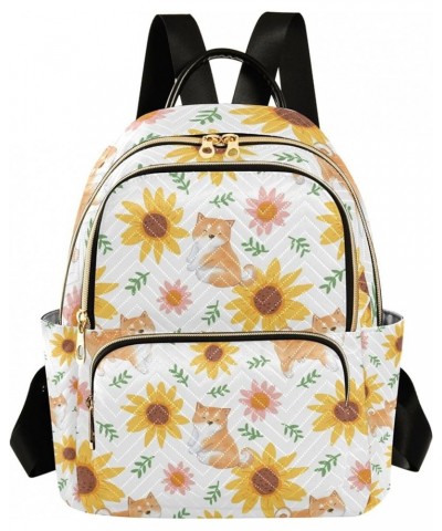 Shiba Inu Dog and Sunflower Backpack Purse for Women Anti Theft Backpack Small Travel Backpack Shoulder Bag Mini(10.23'' x 5....