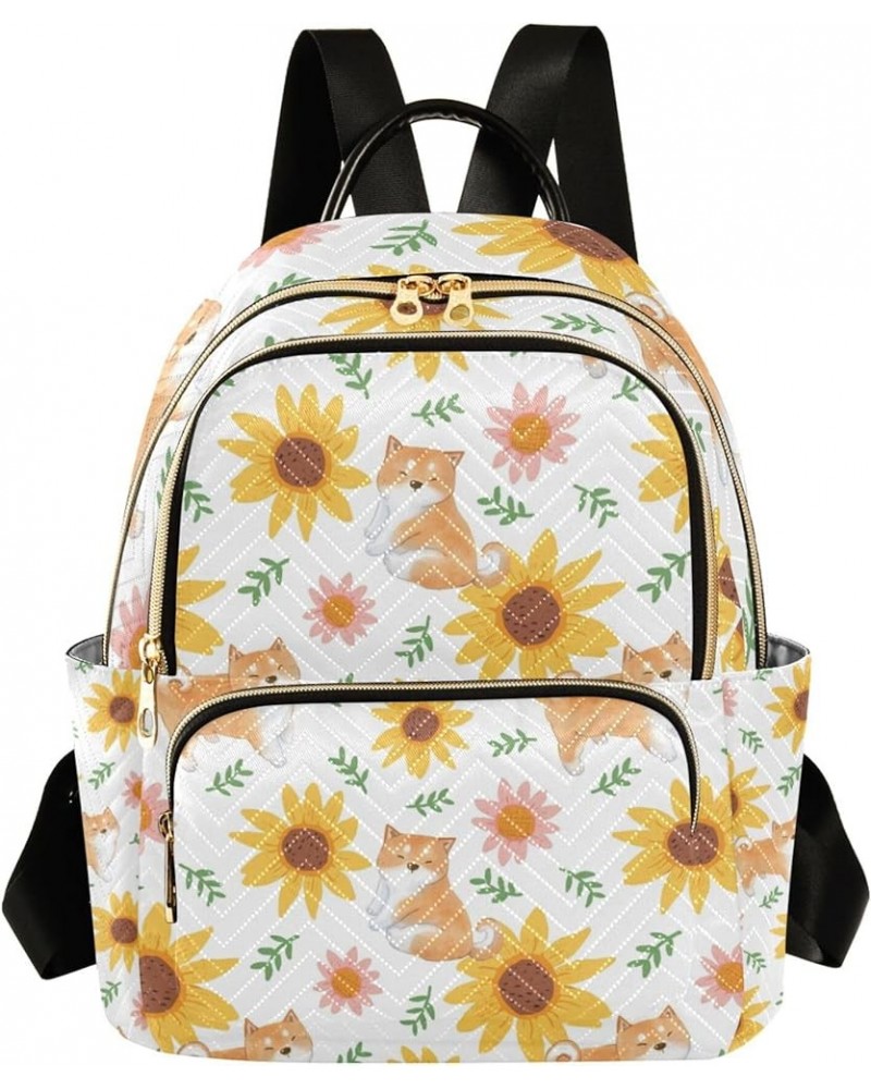 Shiba Inu Dog and Sunflower Backpack Purse for Women Anti Theft Backpack Small Travel Backpack Shoulder Bag Mini(10.23'' x 5....