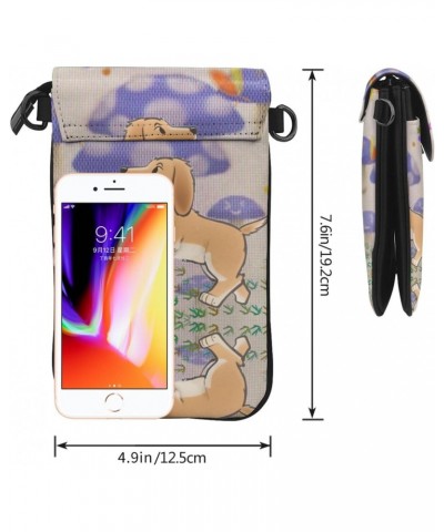 Cartoon Mushroom With Dog Exquisite Design Printed Leather Crossbody Phone Bag - Portable Fashion Practical Phone Protection ...