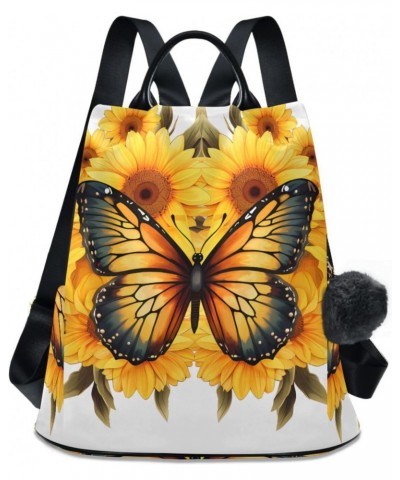 Butterfly Sunflower Travel Backpack Purse for Women Multipurpose Design Ladies Fashion Bag with Pompom $21.19 Backpacks