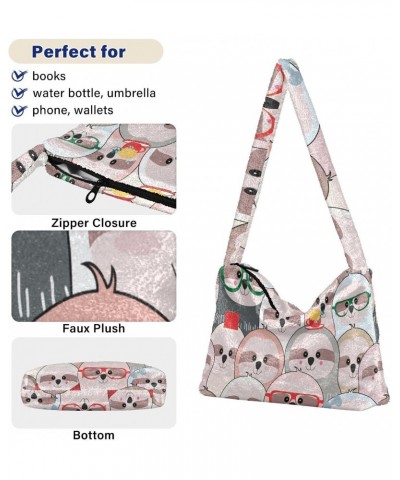 Funny Lovely Sloth Shoulder Tote Bags for Women Furry Crossbody bag Hobo Handbag Purses for Travel College Work $8.40 Totes