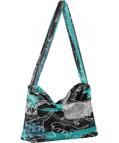 Dogs Women Purse Hobo Bags, Plush Tote Women Shoulder Handbag Dino Print Cute $10.70 Totes