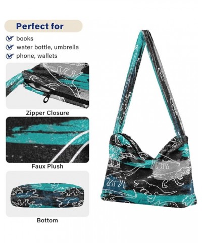 Dogs Women Purse Hobo Bags, Plush Tote Women Shoulder Handbag Dino Print Cute $10.70 Totes