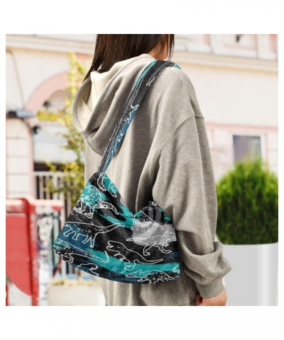 Dogs Women Purse Hobo Bags, Plush Tote Women Shoulder Handbag Dino Print Cute $10.70 Totes