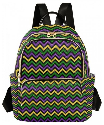 Mardi Gras Women Backpack Chevron Purple Green Yellow Anti-Theft Travel Backpack with Luggage Belt Durable Handbag Lady Purse...