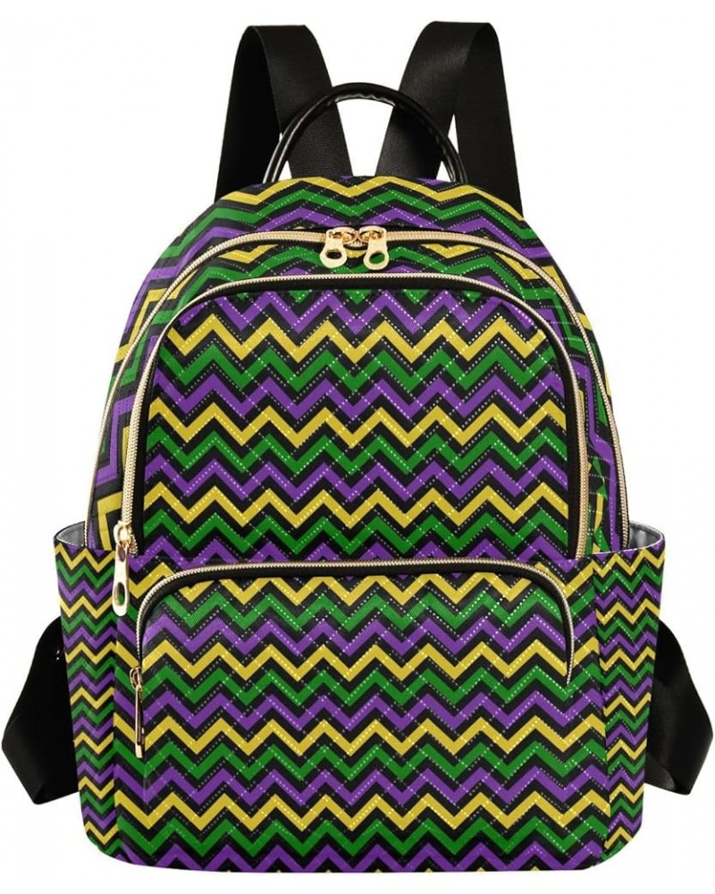 Mardi Gras Women Backpack Chevron Purple Green Yellow Anti-Theft Travel Backpack with Luggage Belt Durable Handbag Lady Purse...