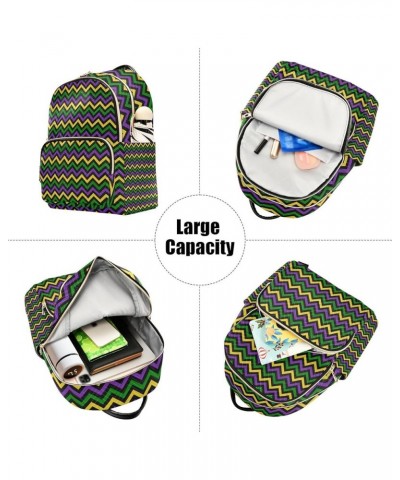 Mardi Gras Women Backpack Chevron Purple Green Yellow Anti-Theft Travel Backpack with Luggage Belt Durable Handbag Lady Purse...