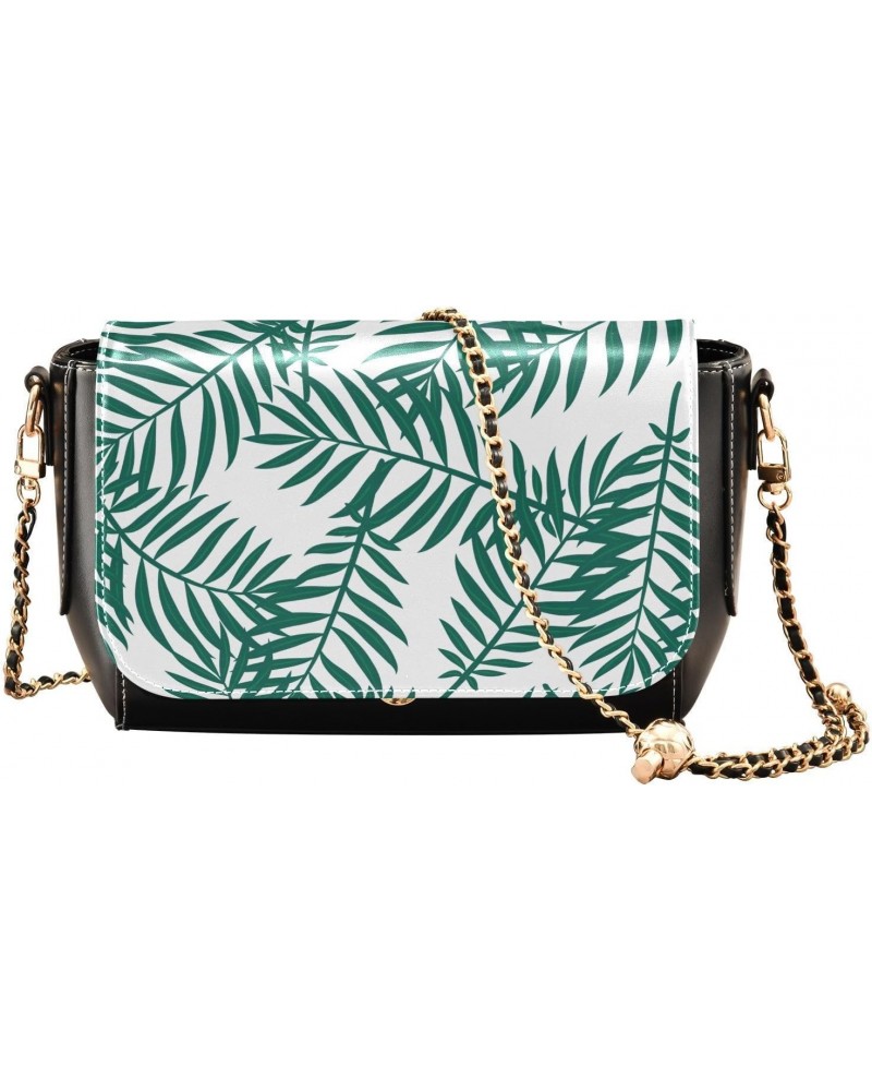 Chain Bag Tropical Green Palm Leaves Small Crossbody Bag PU Leather Shoulder Bag $21.59 Shoulder Bags