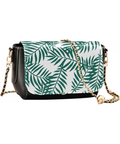 Chain Bag Tropical Green Palm Leaves Small Crossbody Bag PU Leather Shoulder Bag $21.59 Shoulder Bags