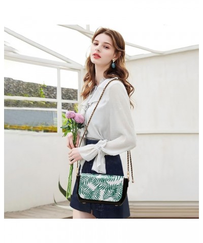 Chain Bag Tropical Green Palm Leaves Small Crossbody Bag PU Leather Shoulder Bag $21.59 Shoulder Bags