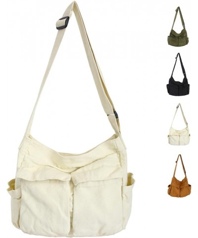 Canvas Tote Bag, Messenger Bag with Pockets Large Shoulder Hobo Crossbody Bag for Women and Men B-beige $11.76 Totes