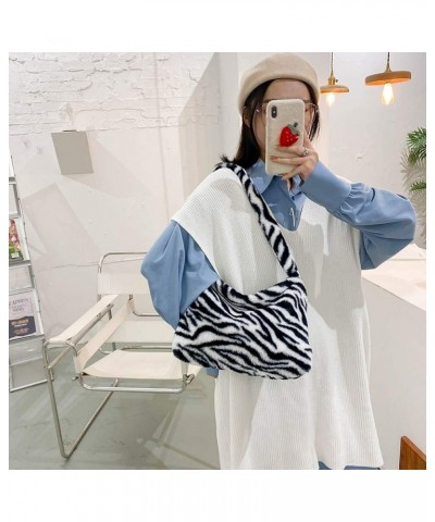 Fashion Animal Pattern Shoulder Underarm Bag Women Plush Top-handle Handbag Ivory $9.75 Handbags