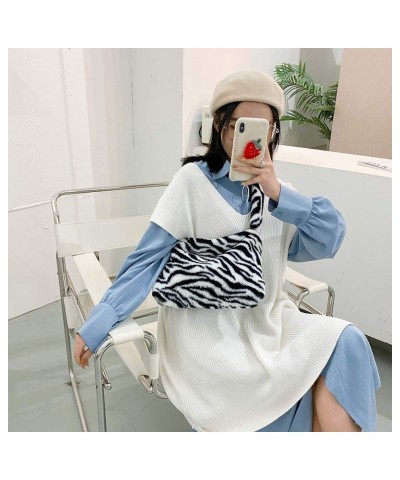 Fashion Animal Pattern Shoulder Underarm Bag Women Plush Top-handle Handbag Ivory $9.75 Handbags