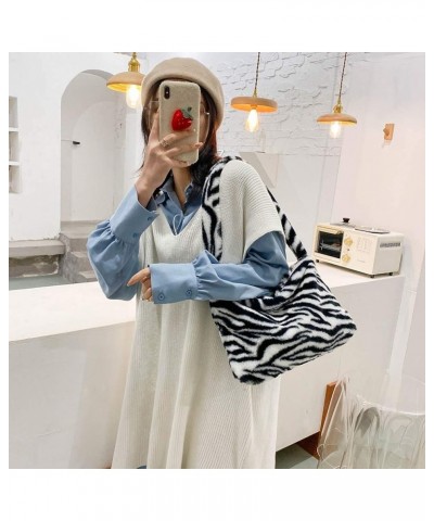 Fashion Animal Pattern Shoulder Underarm Bag Women Plush Top-handle Handbag Ivory $9.75 Handbags