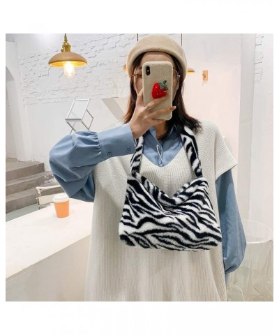 Fashion Animal Pattern Shoulder Underarm Bag Women Plush Top-handle Handbag Ivory $9.75 Handbags