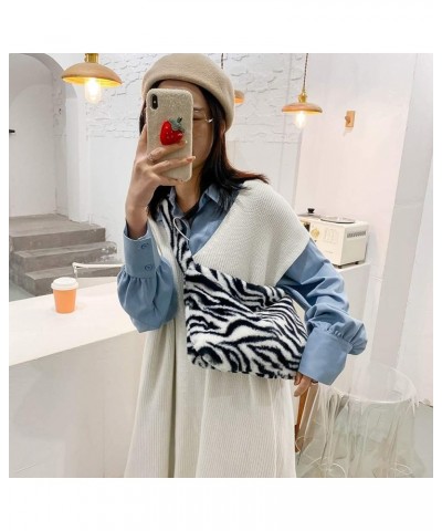 Fashion Animal Pattern Shoulder Underarm Bag Women Plush Top-handle Handbag Ivory $9.75 Handbags