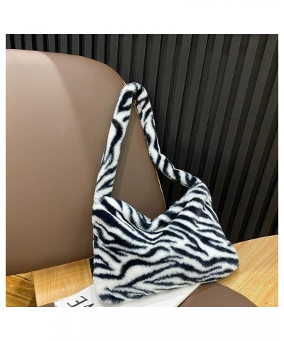 Fashion Animal Pattern Shoulder Underarm Bag Women Plush Top-handle Handbag Ivory $9.75 Handbags