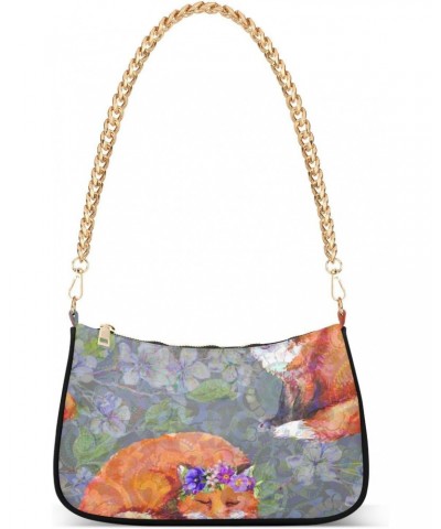 Foxes Animals Flowers Shoulder Bag for Women Hobo Bags Small Chain Shoulder Bags Clutch Handbag Tote Crossbody Bag Purse with...