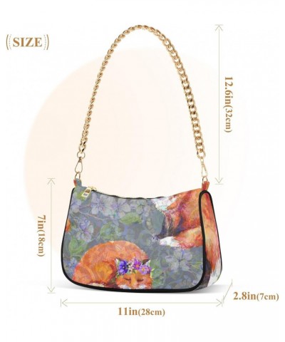 Foxes Animals Flowers Shoulder Bag for Women Hobo Bags Small Chain Shoulder Bags Clutch Handbag Tote Crossbody Bag Purse with...