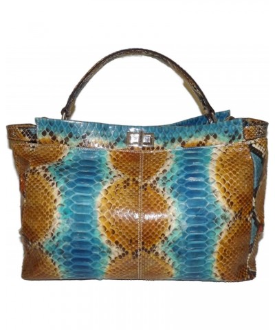 Baglioni Italia Vero Pitone Genuine Python Satchel Crossbody Bag Azure Blue Multi Large $452.23 Satchels