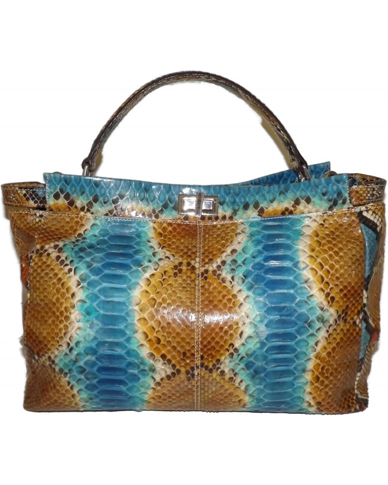 Baglioni Italia Vero Pitone Genuine Python Satchel Crossbody Bag Azure Blue Multi Large $452.23 Satchels