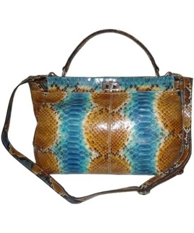 Baglioni Italia Vero Pitone Genuine Python Satchel Crossbody Bag Azure Blue Multi Large $452.23 Satchels