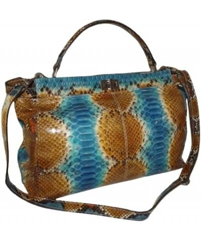 Baglioni Italia Vero Pitone Genuine Python Satchel Crossbody Bag Azure Blue Multi Large $452.23 Satchels